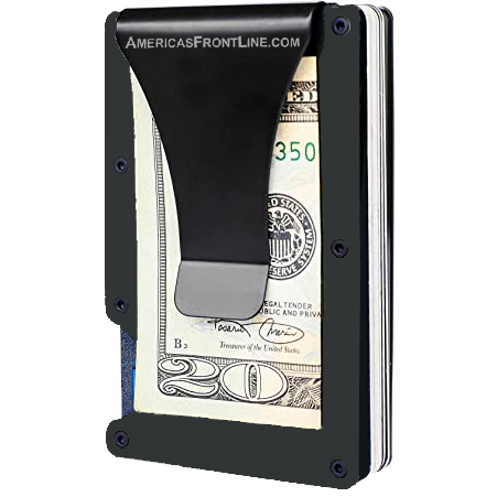America's Front Line Black Carbon Fiber Wallet Money Clip RFID Blocking Front Pocket Wallet Premium Minimalist Wallets for Men Minimalist Slim Credit