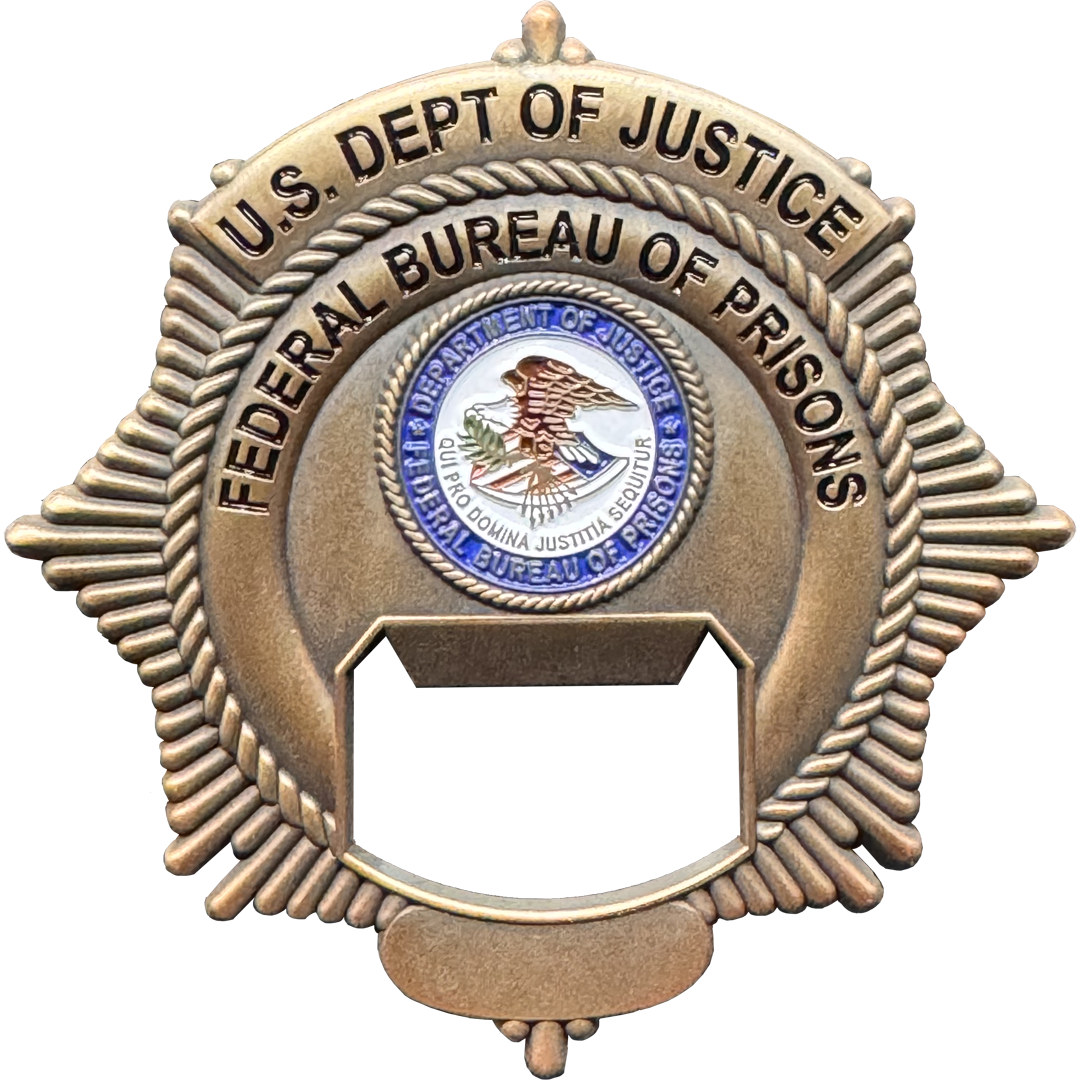 GL4-005 BOP DOJ Bureau of Prisons Thin Gray Line Corrections Challenge Coin Correctional officer Folger Adam Keys Bottle Opener