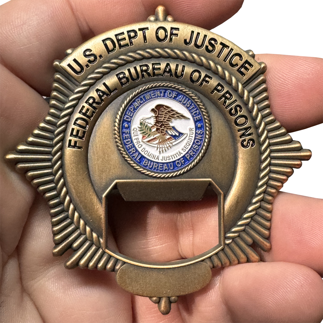 GL4-005 BOP DOJ Bureau of Prisons Thin Gray Line Corrections Challenge Coin Correctional officer Folger Adam Keys Bottle Opener