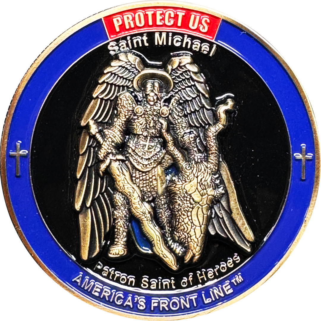 BL3-022 Hero's Courage Prayer Police Military Saint Michael Challenge Coin Thin Blue Line Thin Green Line