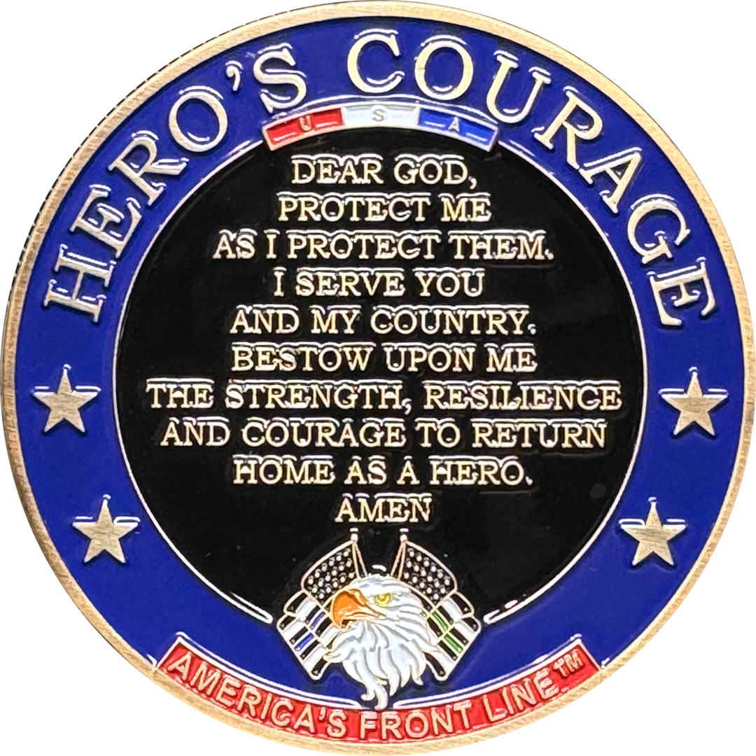 BL3-022 Hero's Courage Prayer Police Military Saint Michael Challenge Coin Thin Blue Line Thin Green Line