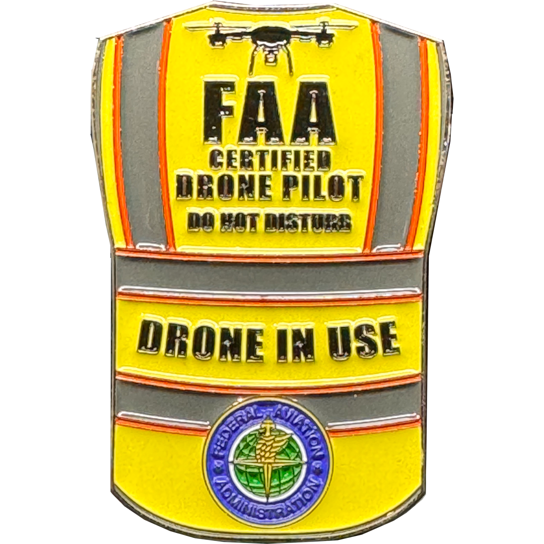 GL8-008 UAS FAA Commercial Drone Pilot Vest Pin Wings alternative DRONE IN USE lapel