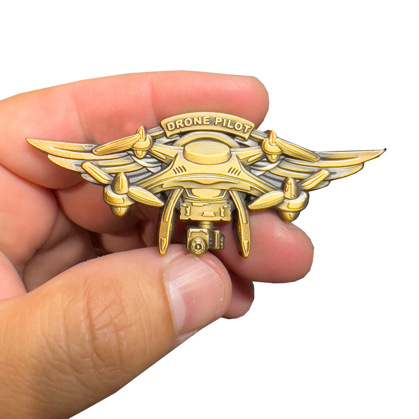 GL12-006 Gold 3D Full size UAS FAA Commercial Drone Pilot Wings pin