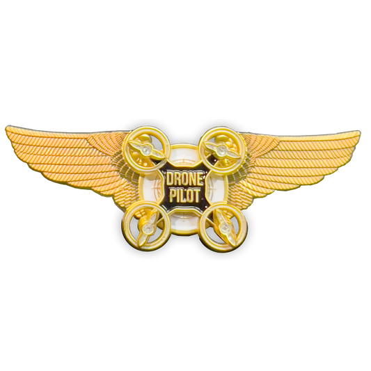 BL4-005 Gold Full size UAS FAA Commercial Drone Pilot Wings pin with spinning propellers