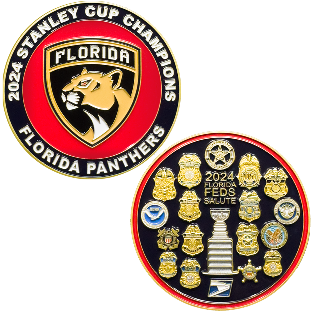 BL16-008 Florida Feds Salute Cup Champions Challenge Coin Secret Service FBI HSI US Marshal DEA ATF IRS TSA NOAA Postal Police CBP ICE FAM VA Coast Guard Border Patrol FPS