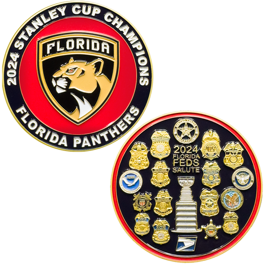 BL16-008 Florida Feds Salute Cup Champions Challenge Coin Secret Service FBI HSI US Marshal DEA ATF IRS TSA NOAA Postal Police CBP ICE FAM VA Coast Guard Border Patrol FPS