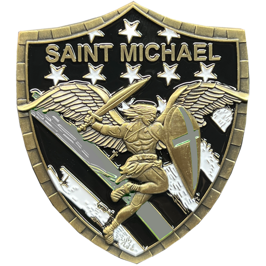 HH-011 Correctional Officer Saint Michael Gladiator Shield Thin Gray Line CO Flag Challenge Coin