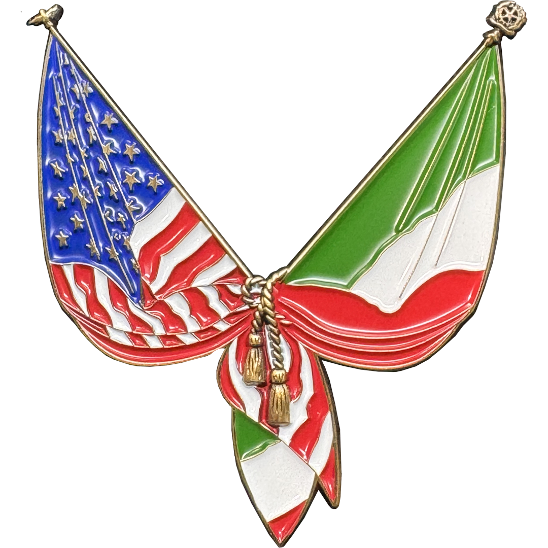 EL14-003 Italian American Italy Flag American Flag Italia support Pin 2 inch with dual pin posts