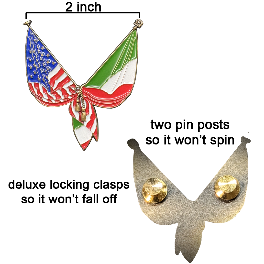 EL14-003 Italian American Italy Flag American Flag Italia support Pin 2 inch with dual pin posts