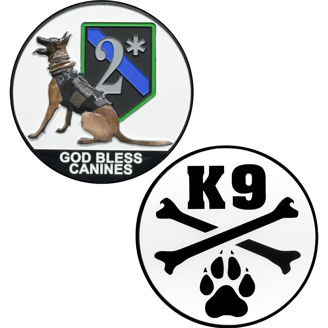 DL3-09 2* God Bless Canines Police Dog Challenge Coin Thin Blue Line K9 Military