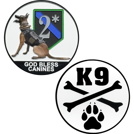 DL3-09 2* God Bless Canines Police Dog Challenge Coin Thin Blue Line K9 Military