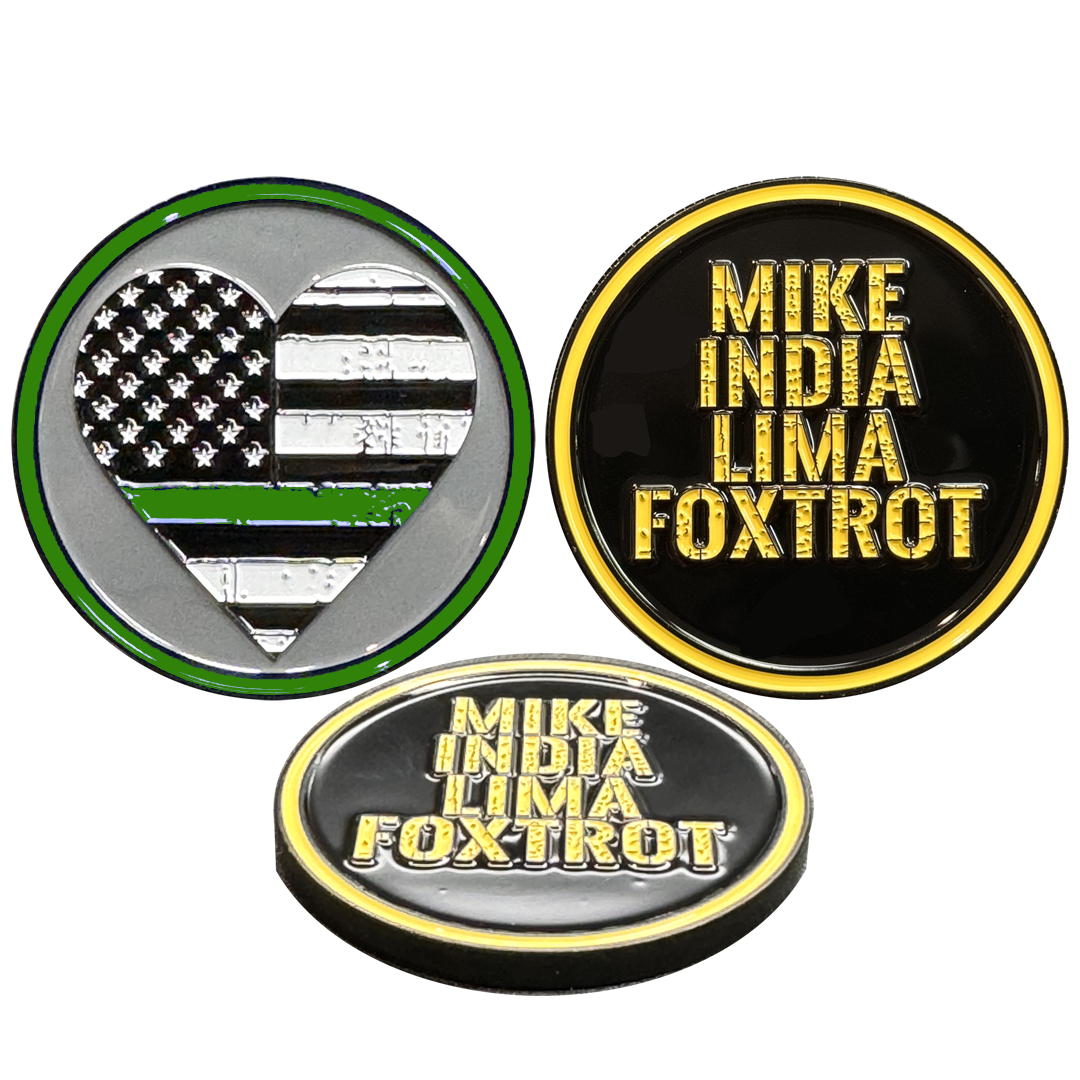 GL2-018 MILF Military Border Patrol Challenge Coin Thin Green Line Heart Flag Wife Girlfriend Sidepiece gifts