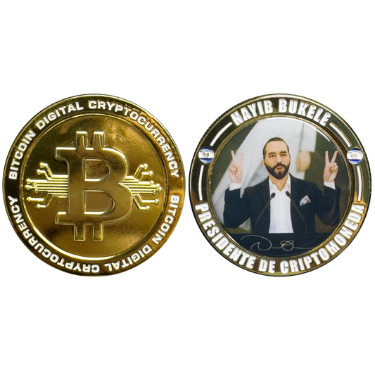 DL3-04 El Salvador Presidente Nayib Bukele huge BLOCKCHAIN Coin for Crypto President