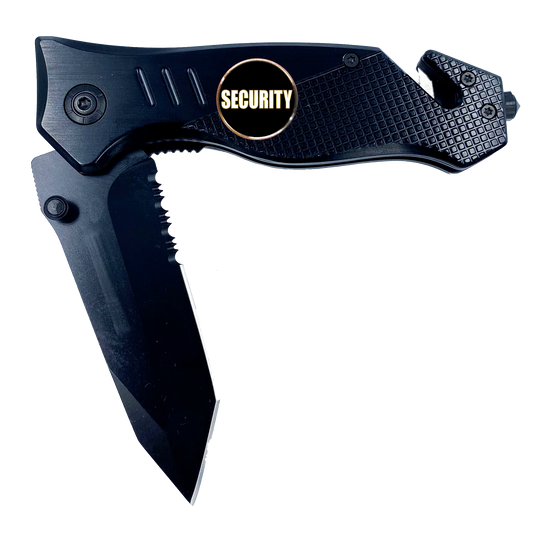 Security Enforcement Officer Agent 3-in-1 Tactical Rescue tool knife with Seatbelt Cutter Steel Serrated Blade Glass