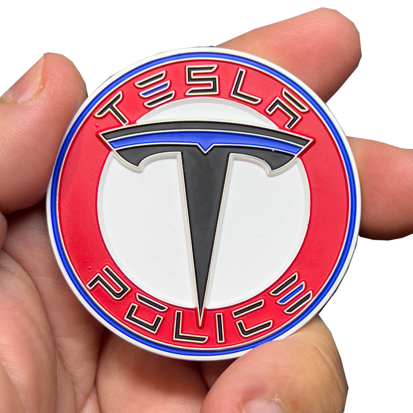 GL16-001 Tesla Police Model S Pursuit Thin Blue Line Challenge Coin Elon Musk