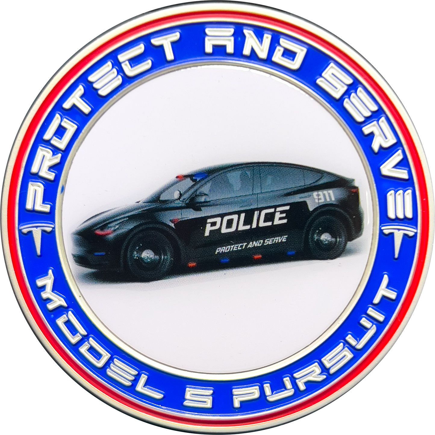 GL16-001 Tesla Police Model S Pursuit Thin Blue Line Challenge Coin Elon Musk