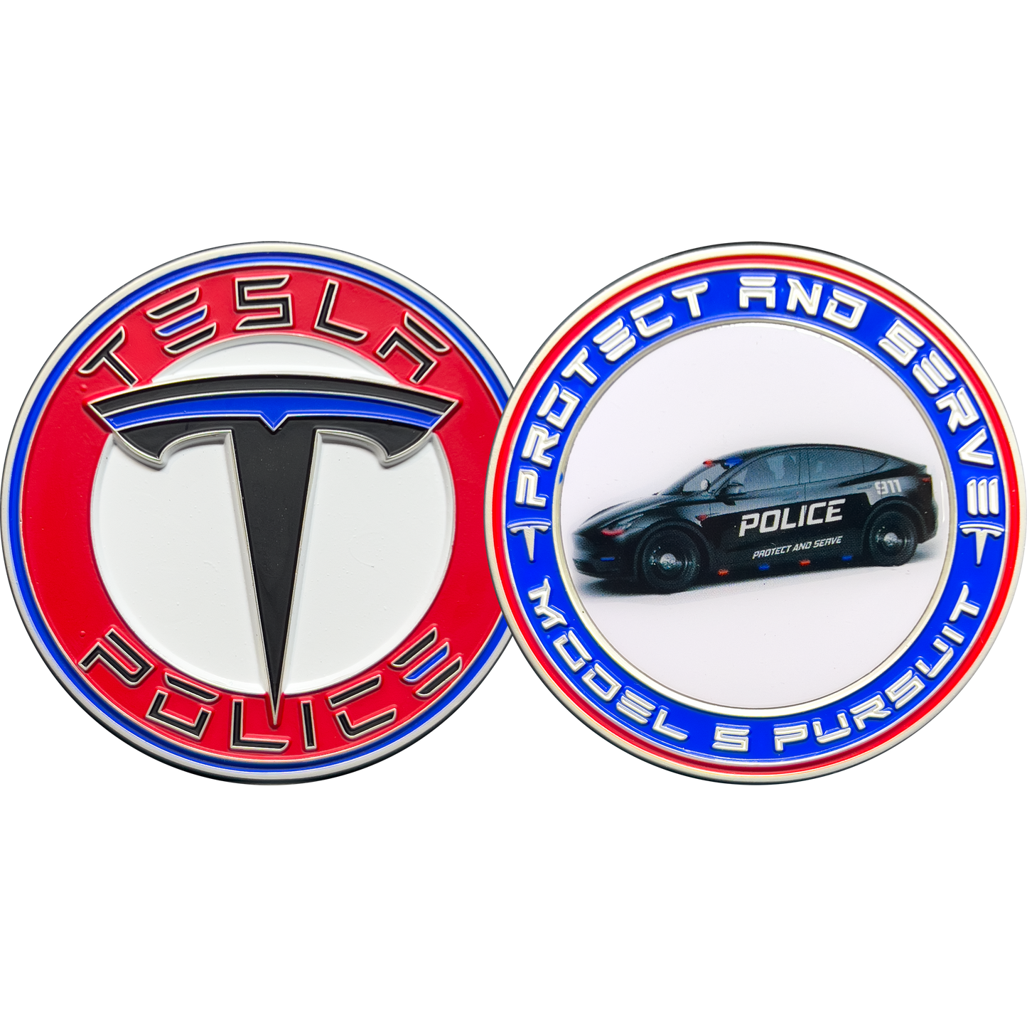 GL16-001 Tesla Police Model S Pursuit Thin Blue Line Challenge Coin Elon Musk