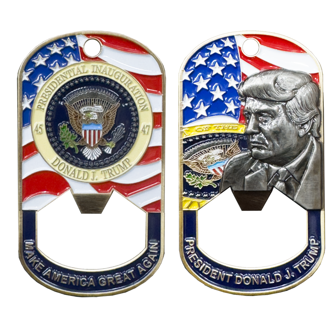 EL15-008 President Trump 47 Challenge Coin MAGA Inauguration Bottle Open