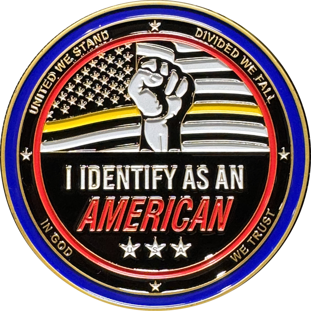 CL15-08 911 Emergency Dispatch Thin Gold Line Challenge Coin Identify As American Thin Yellow Line