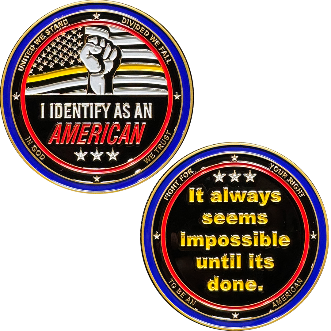 CL15-08 911 Emergency Dispatch Thin Gold Line Challenge Coin Identify As American Thin Yellow Line