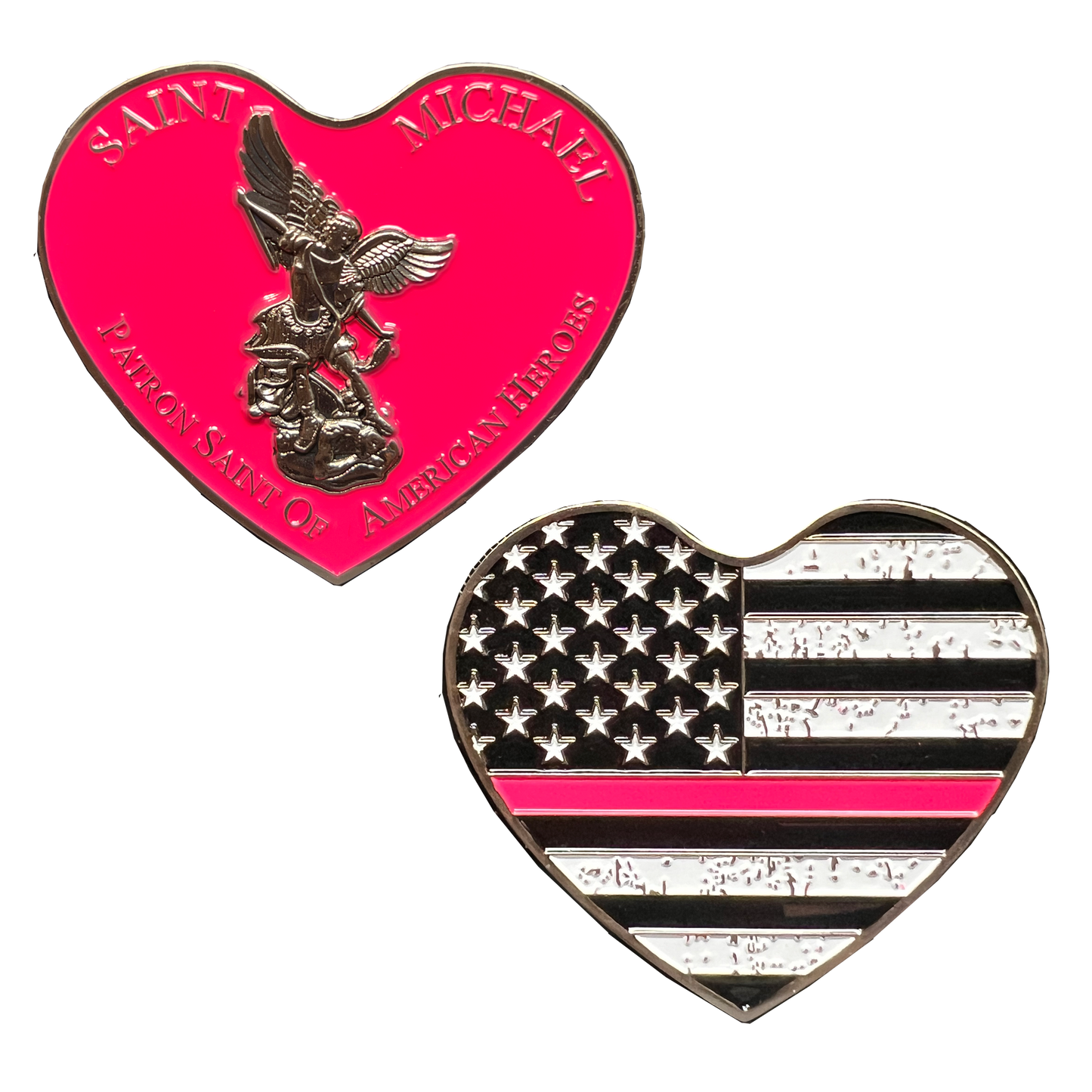 BL16-012 Thin Pink Line Breast Cancer Survivor AMERICAN FLAG St. Michael Heart Love prayer Patron Saint Military Police Veteran Paramedic First Responder