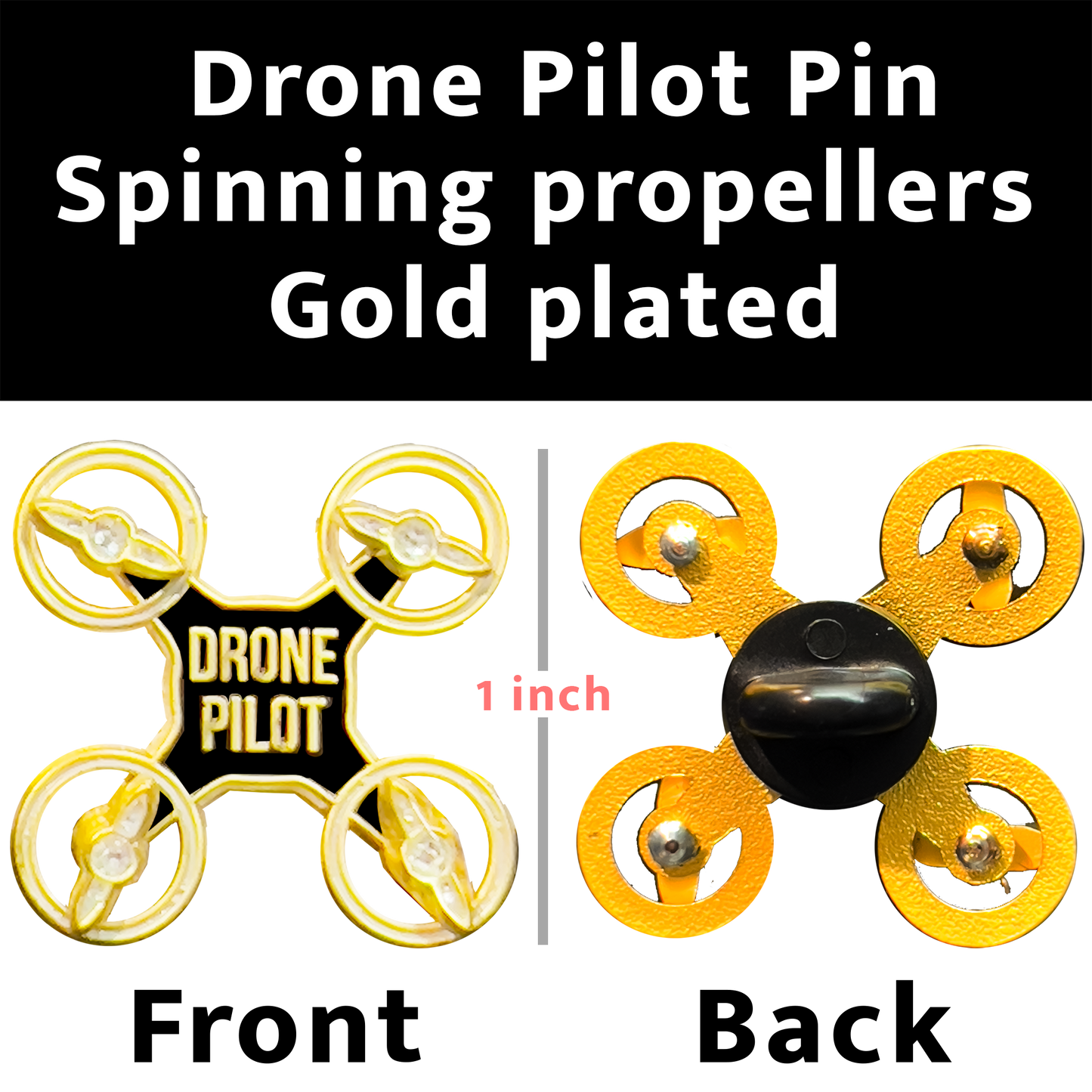 PBX-005-K Gold UAS FAA Commercial Drone Pilot pin with spinning propellers