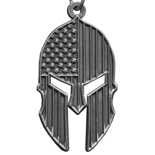 GHKB-1H Gladiator Patriot American Flag Spartan Helmet Keychain Military Veteran Antique Nickel