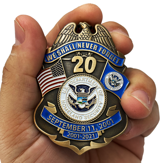 EL10-012 CBP BPA FAM HSI FEMA FPS Officer Agent September 11th 9/11 Commemorative 20th Anniversary Memorial Shield Honor First