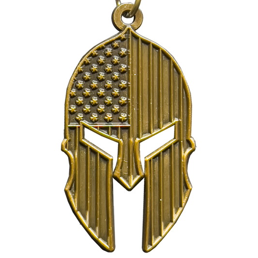 GHKB-1G Gladiator Patriot American Flag Spartan Helmet Keychain Military Veteran Antique Bronze