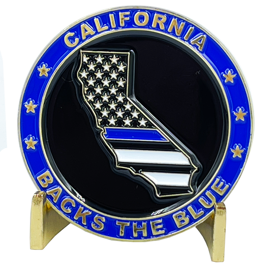 BL3-003 California BACKS THE BLUE Thin Blue Line Police Challenge Coin with free matching State Flag pin back the blue Sheriff LAPD CHP San Diego trooper