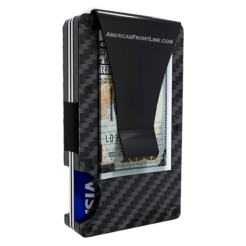 Minimalist RFID-Blocking Men's Wallet, Stylish Credit Card Holder with  Carbon Fiber Design, Slim Metal Money Clip, Holds 15 Cards, Black
