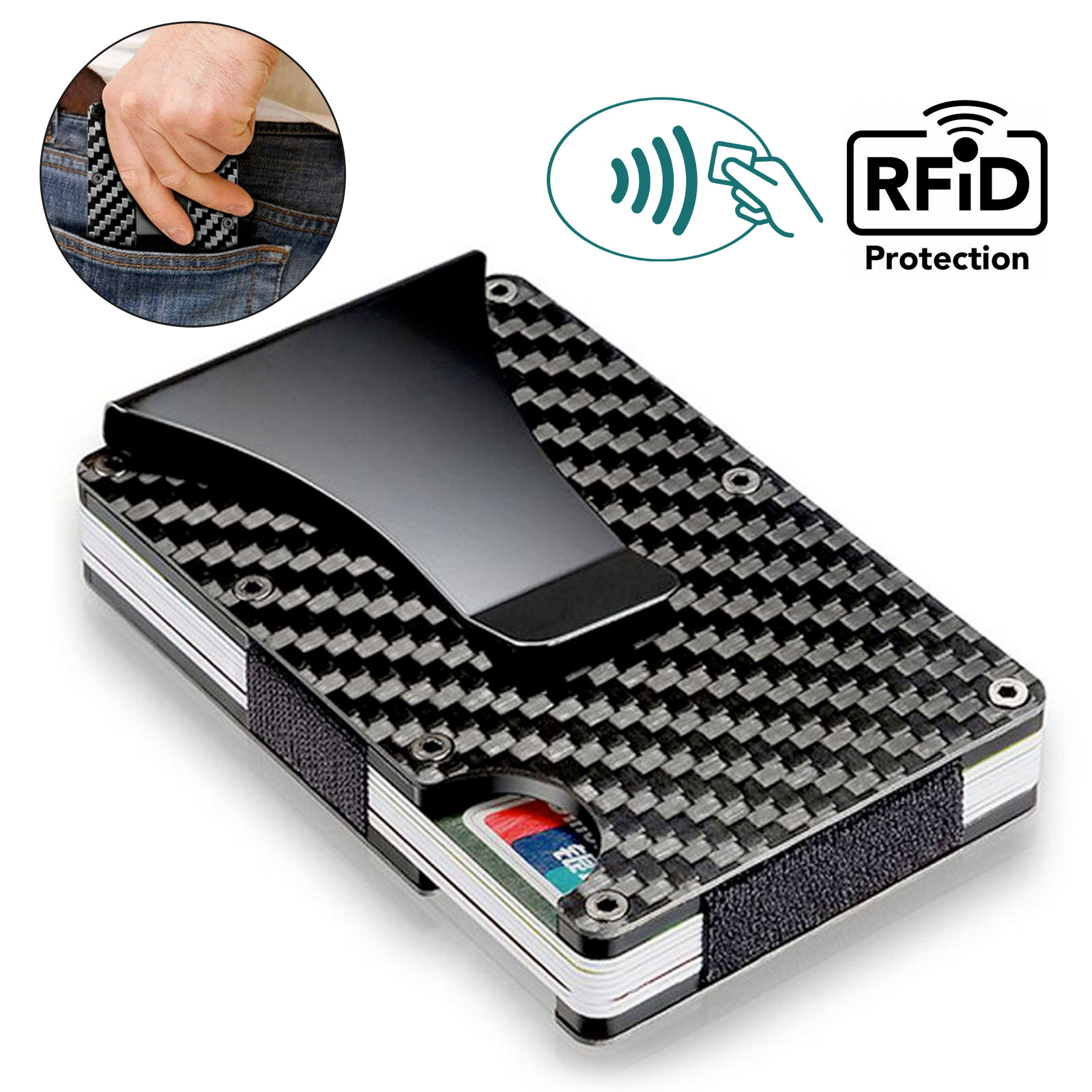  Travelambo Money Clip for Men Carbon Fiber Clip Wallet Leather  Slim Minimalist Card Holder RFID Blocking (Weaved Black) : Clothing, Shoes  & Jewelry
