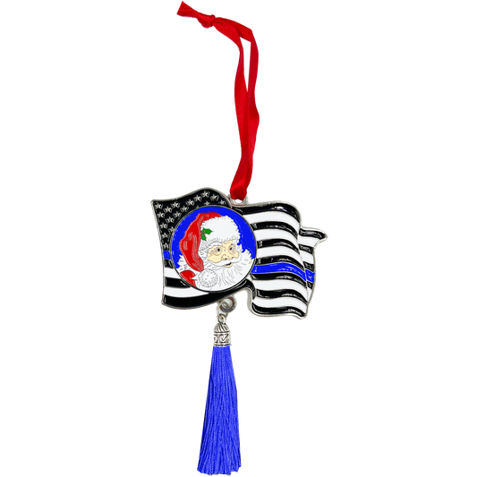 GL1-019 Thin Blue Line Flag Merry Christmas Ornament CBP Police LAPD Chicago NYPD FBI ATF