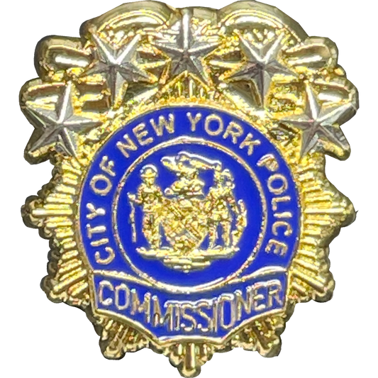 BL16-020 NYPD Commissioner Lapel Pin real 24KT Gold and Silver Plated