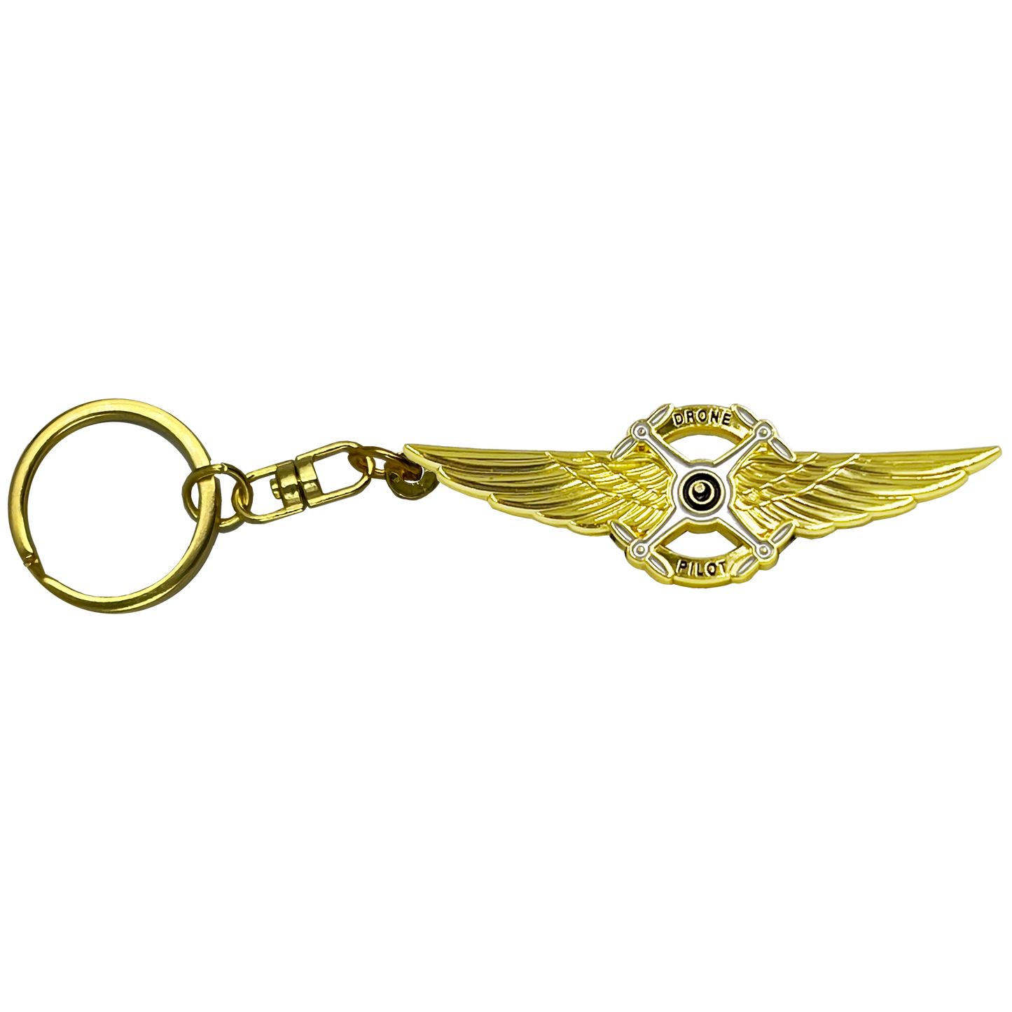 EL3-005 Full size UAS FAA Commercial Drone Pilot Wings keychain with 1 inch keyring on swivel attachment