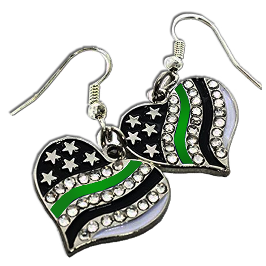 discontinued EE-005 Thin Green Line American Flag Earrings with rhinestones Police CBP Border Patrol Deputy Sheriff Marines Army