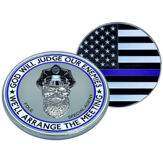 BL13-018 Thin Blue Line FDLE God Will Judge BEARD GANG SKULL Challenge Coin Special Agent Back the Blue