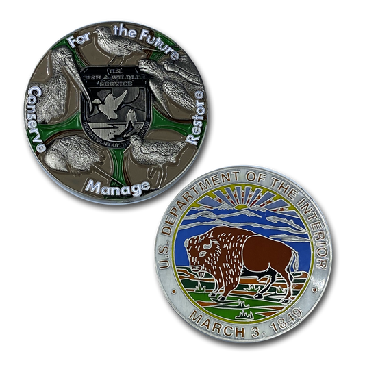 DD-007 Fish and Wildlife Service FWL & FWS challenge coins Department of Interior