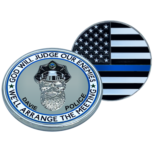 EL1-007 Thin Blue Line Davie Florida Police God Will Judge BEARD GANG SKULL Challenge Coin City of Police Department Broward Southwest Ranches Back the Blue