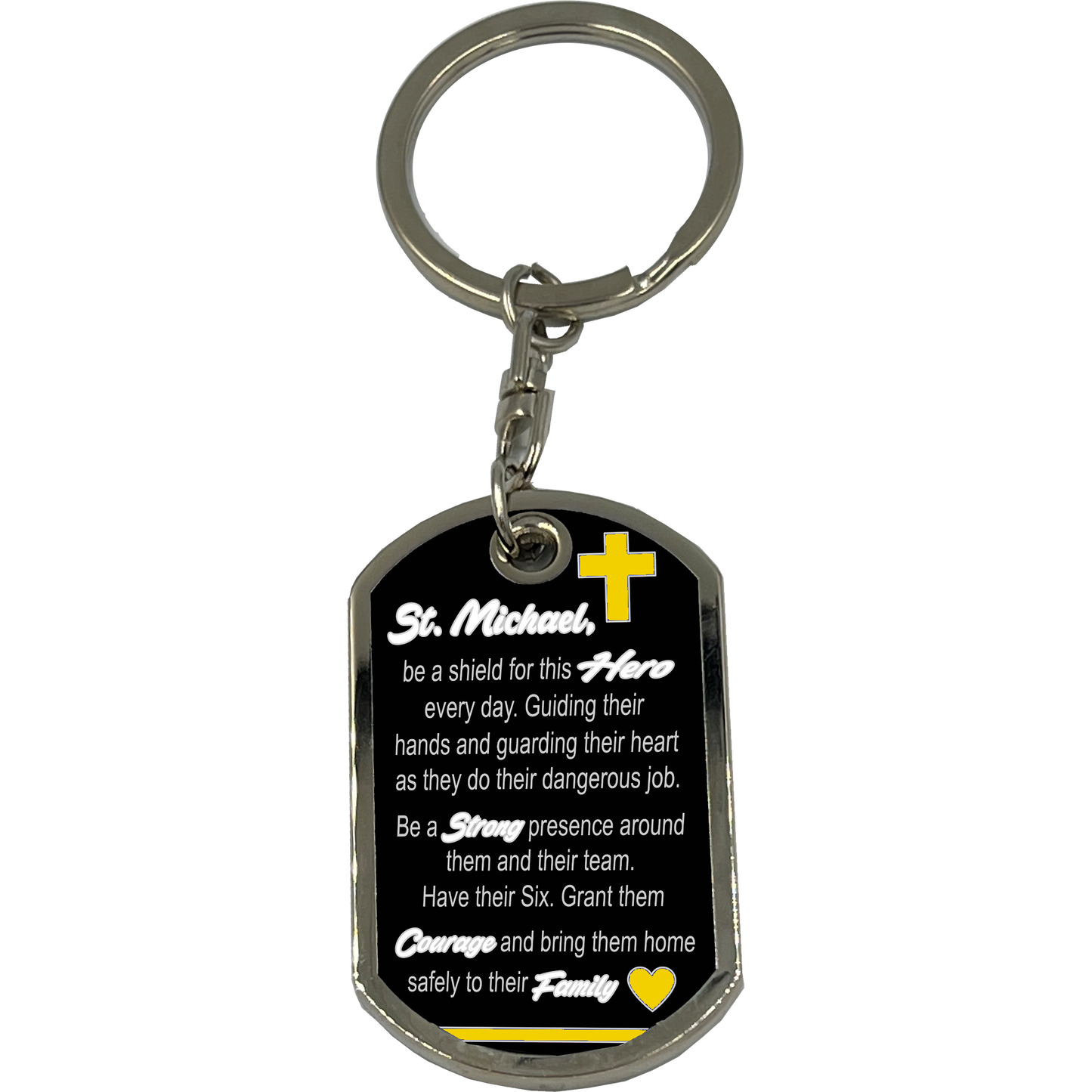 GL6-007 911 Emergency Police Dispatcher Thin Yellow Line Prayer Saint Michael Corrections Protect Us Matthew 14:30 Challenge Coin Dog Tag Keychain Thin Gold Line