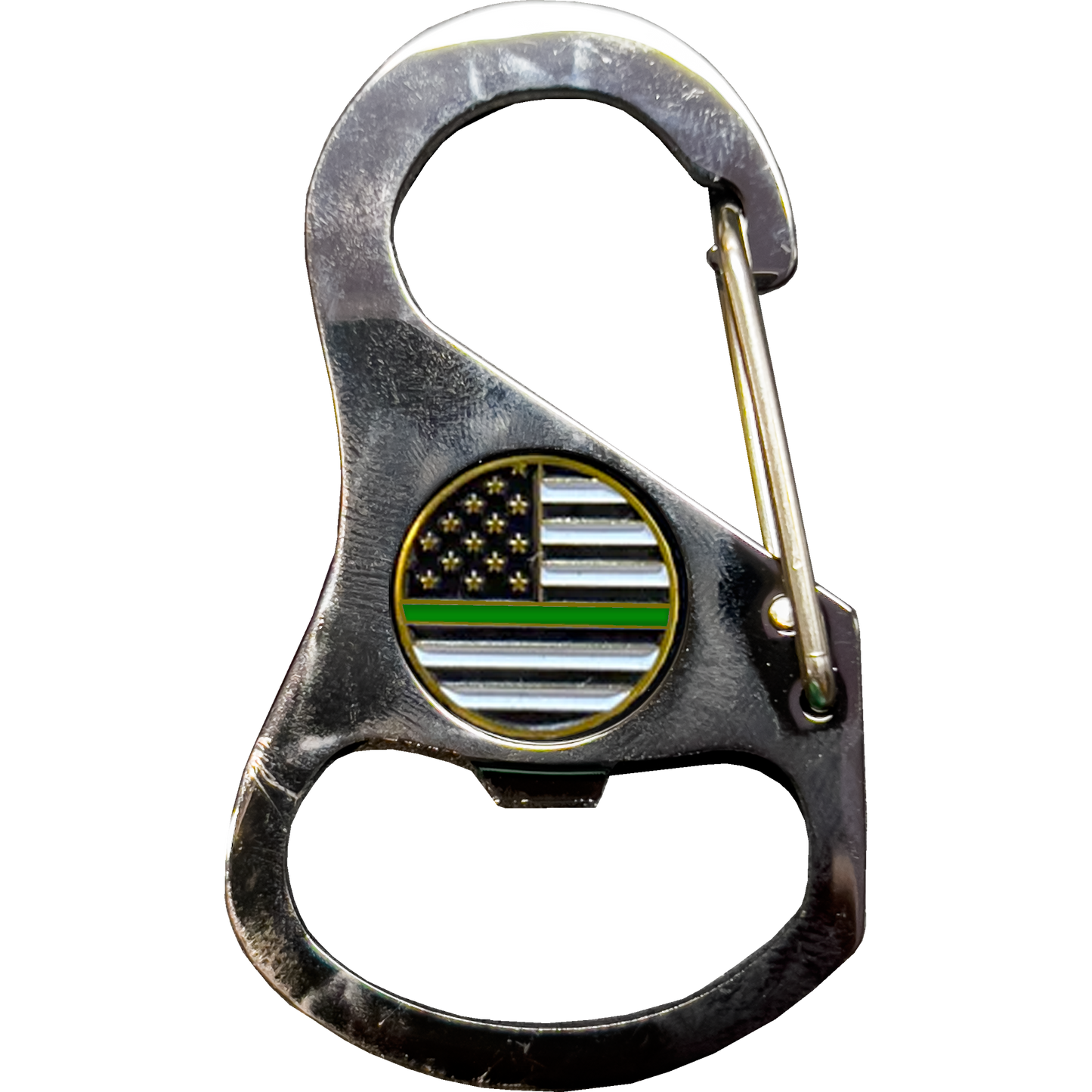 Thin Green Line Border Patrol Carabiner Keychain with 4 carabiner clips and bottle opener function Marines Army Veteran