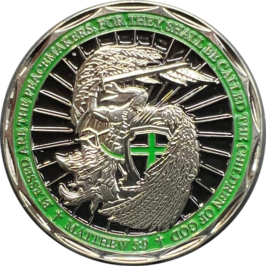 GL3-007 Saint Michael Police Prayer Challenge Coin Thin Green Line Army Marines CBP Border Patrol St. Michael Protect Us