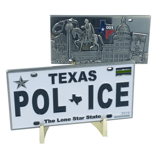 BL12-009 Thin Green Line Texas Police License Plate Challenge Coin Border Patrol Sheriff CBP Law Enforcement