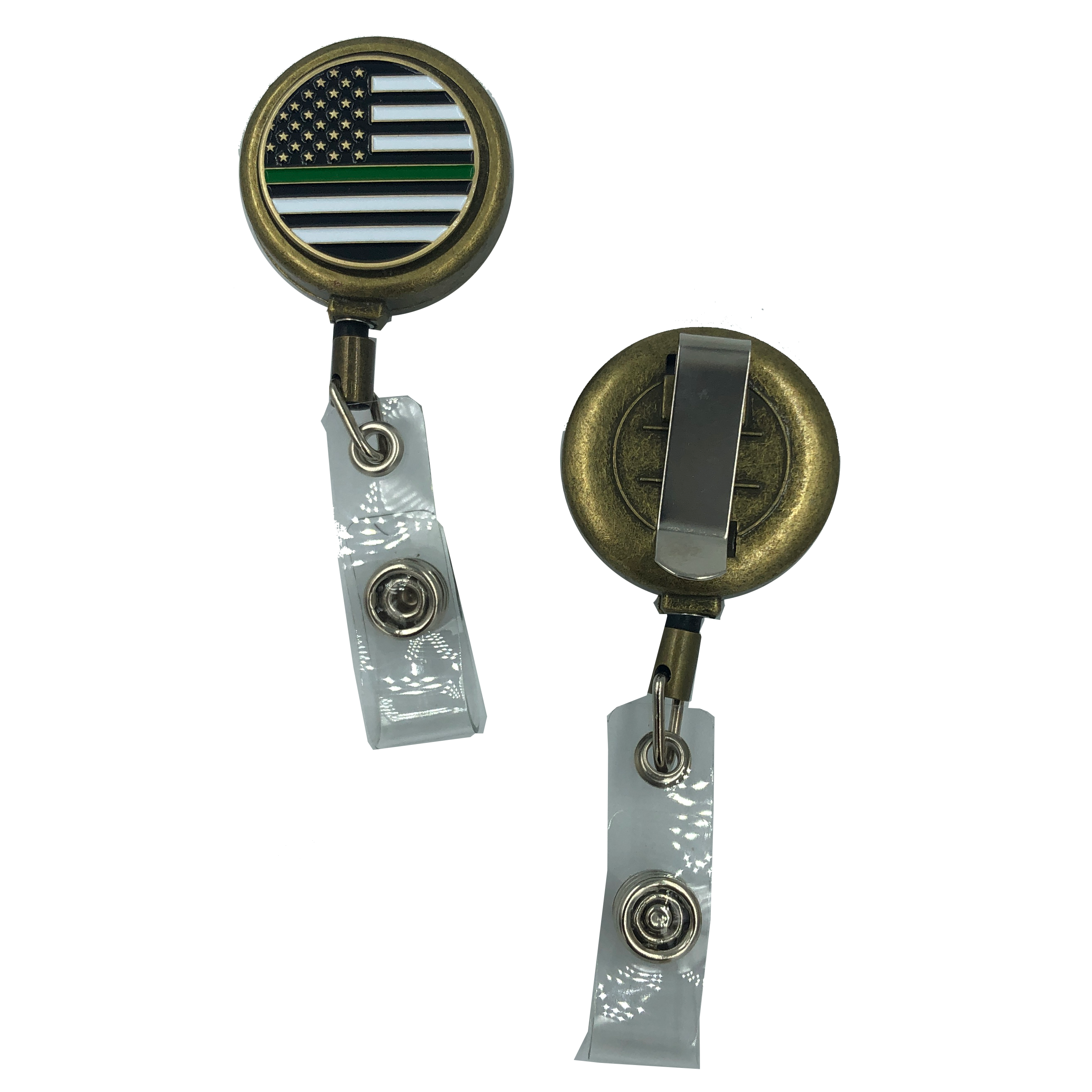  Metal Retractable Badge Holder - Slip Clip - Round - Gunmetal  - Laser Engraved 130181-RD-GM-L