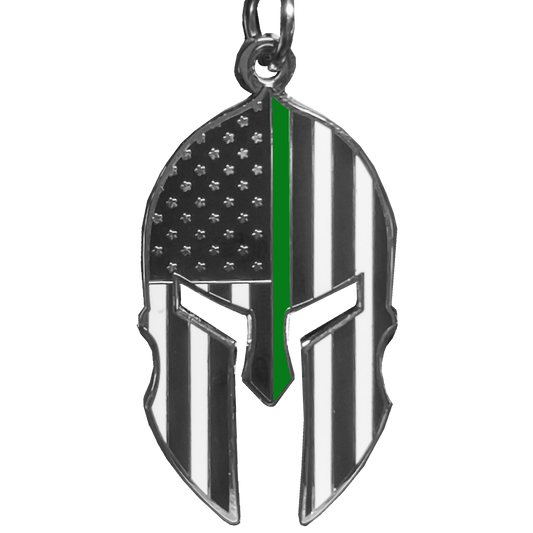 GHKB-1B Gladiator Police Thin Green Line Flag Spartan Helmet Keychain Border Patrol