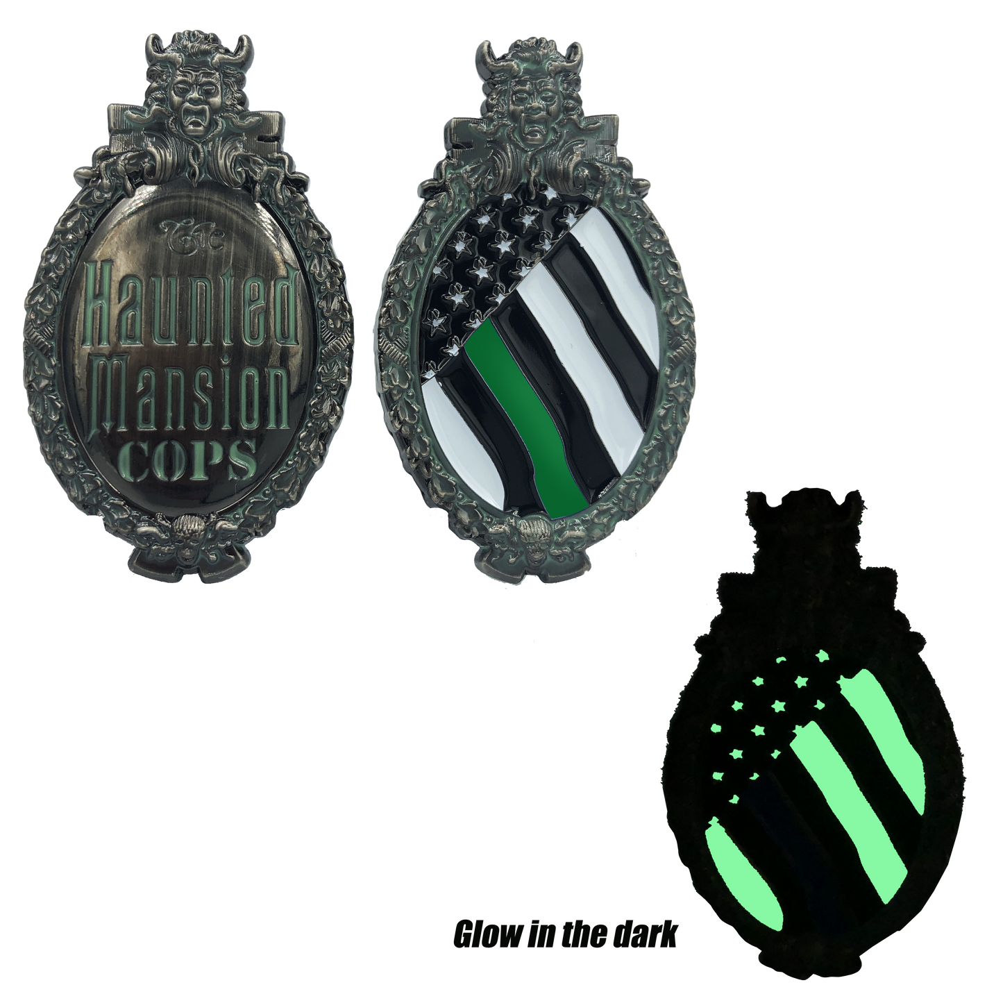 DD-006 Thin GREEN Line The Haunted Mansion Disney World Land inspired Challenge Coin Deputy Sheriff Army Marines Security Border Patrol