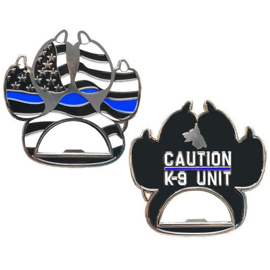 BL15-011 Thin Blue Line Police Canine K9 unit paw bottle opener challenge coin