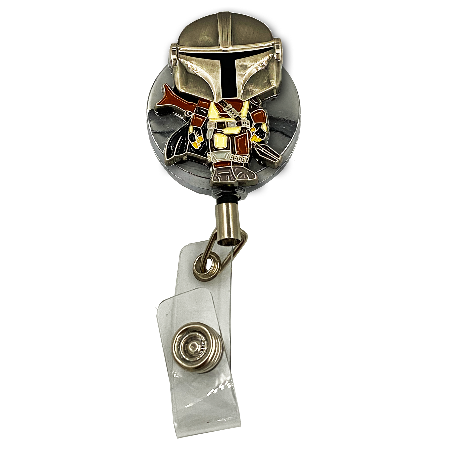 Mandalorian Helmet ID Badge Reel Holder Clip Holder Retractable Star Wars