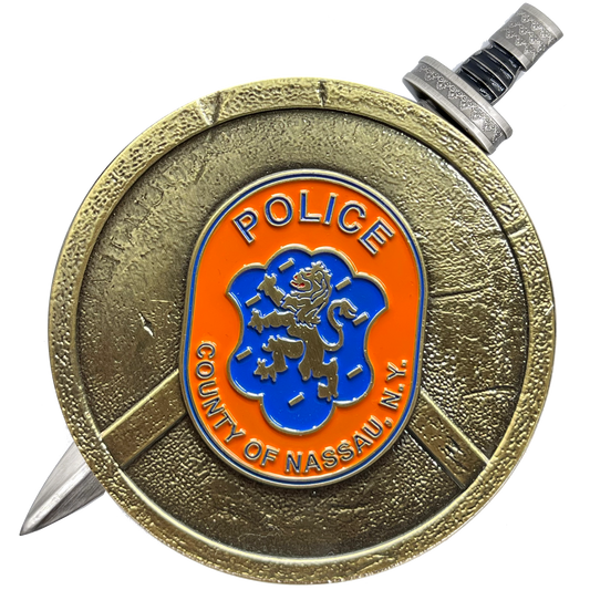 BL8-002 Nassau County Police Department Shield with removable Sword Challenge Coin Set Long Island NCPD