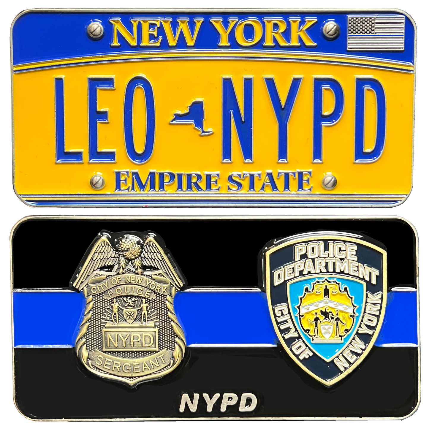 GL3-006 NYPD New York License Plate Thin Blue Line Police Sergeant Challenge Coin